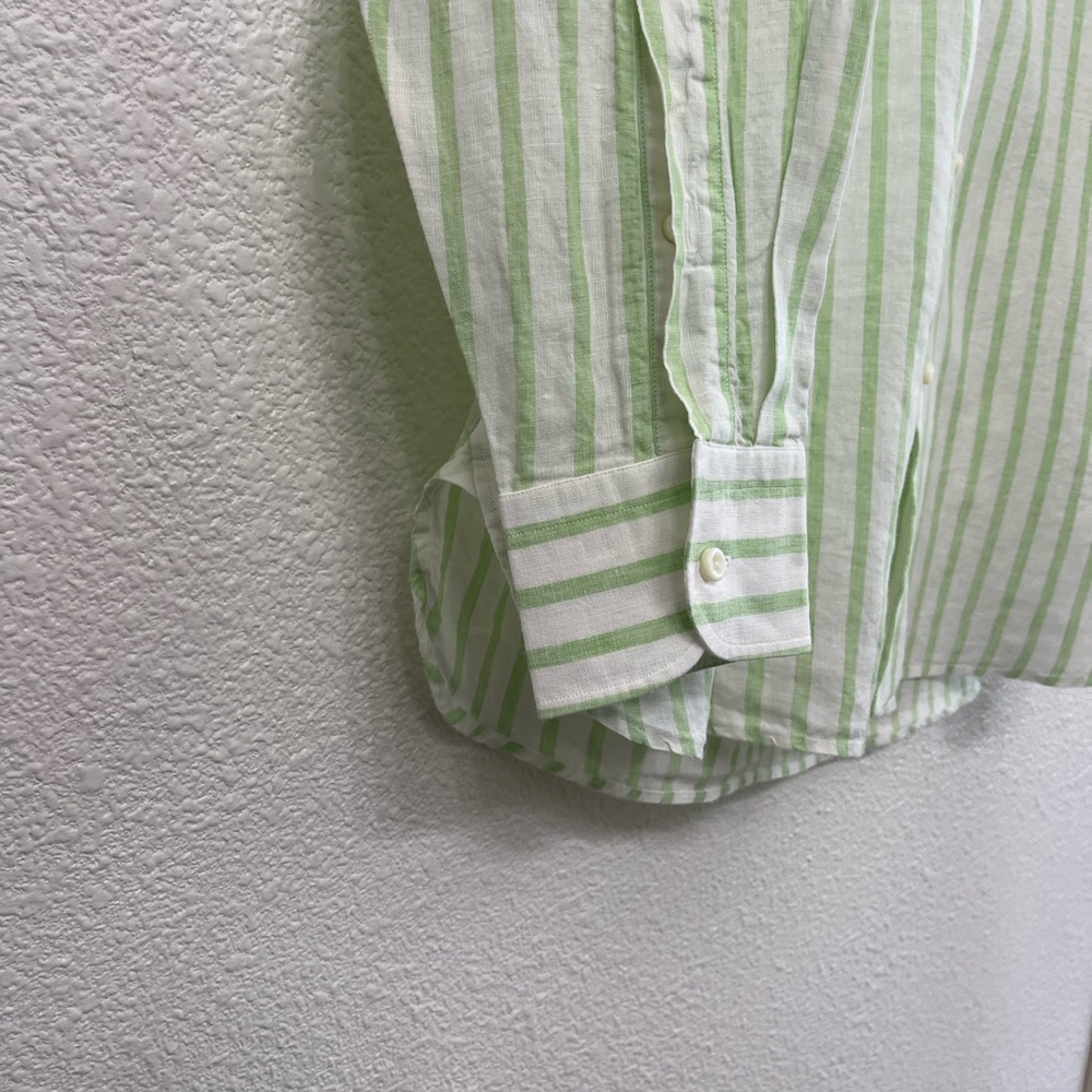 Azzurro Portofino by Guy Rover Linen Green Striped Men's Shirt Size Large - Picture 4 of 6